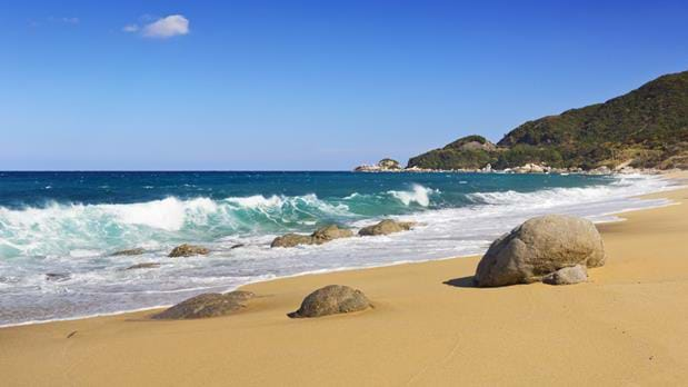 Yakushima, Japan, a beautiful beach on the subtropical island, Photographed at the Nagata Beach on a bright day