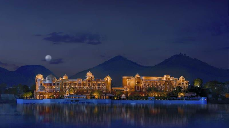 Stunning image of the Leela Palace Hotel in Udaipur, which offers much cheaper rates when visited during the monsoon season in India