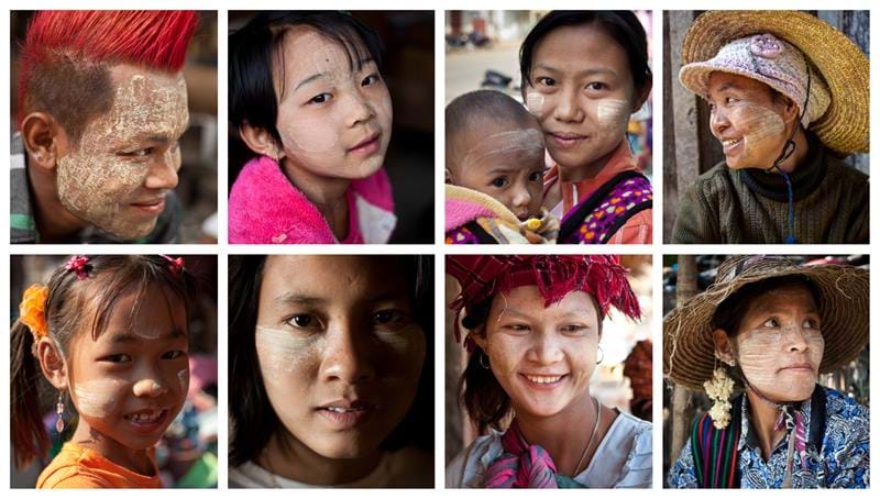Thanaka face paint on women in Myanmar